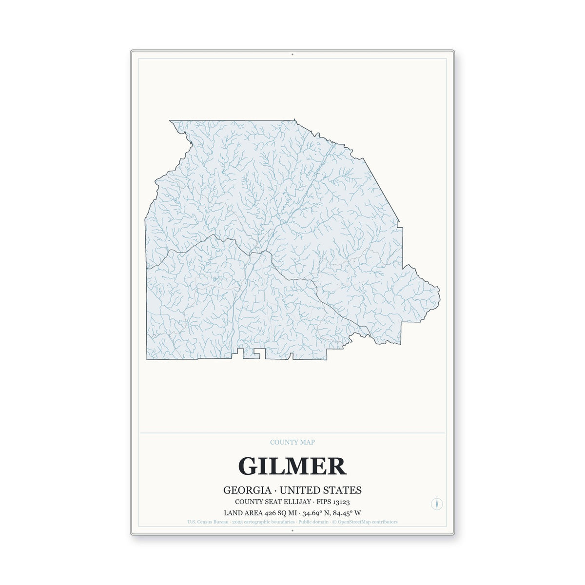 Gilmer County, Georgia Map Aluminum Sign in Gallery Air style