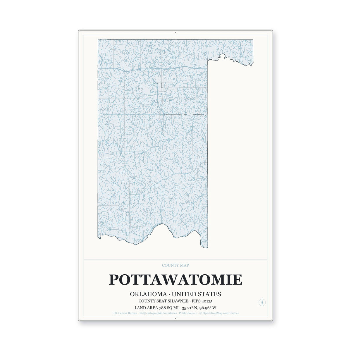 Pottawatomie County, Oklahoma Map Aluminum Sign in Gallery Air style