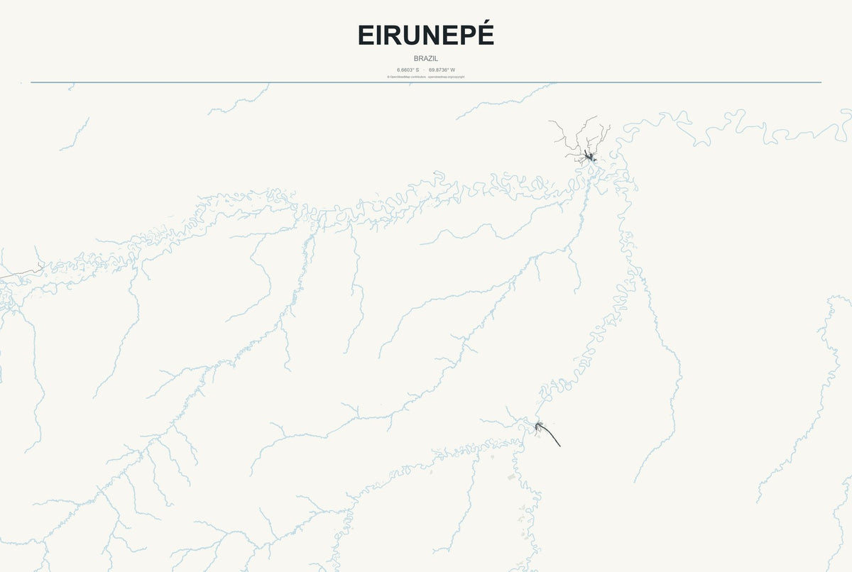 Eirunepé, Brazil City Map Aluminum Sign in Headline Atlas style
