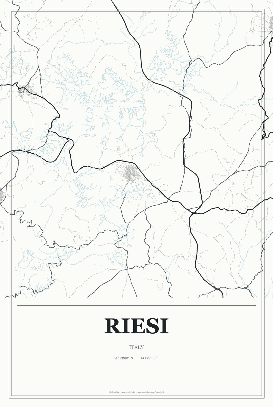 Riesi, Italy City Map Aluminum Sign in Gallery Air style