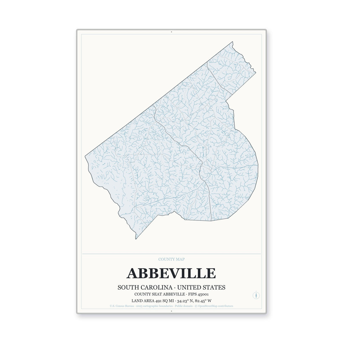 Abbeville County, South Carolina Map Aluminum Sign in Gallery Air style