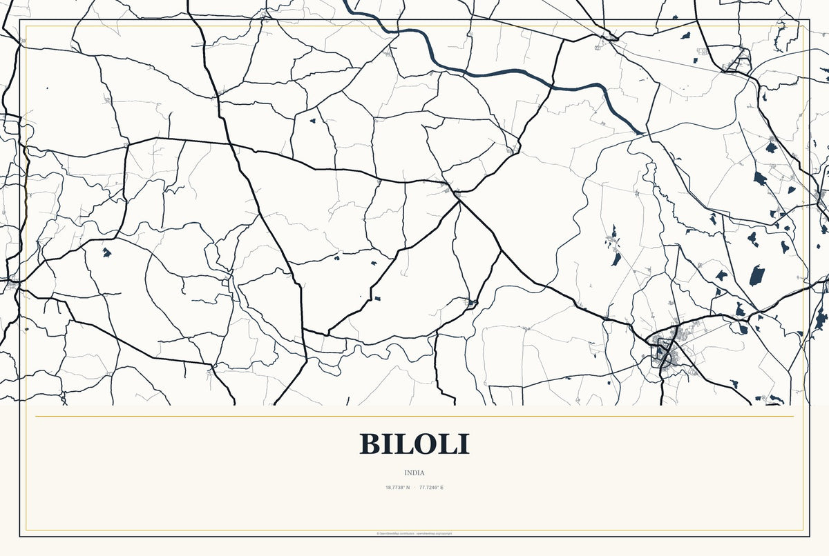 Biloli, India City Map Aluminum Sign in Citrine Modern style