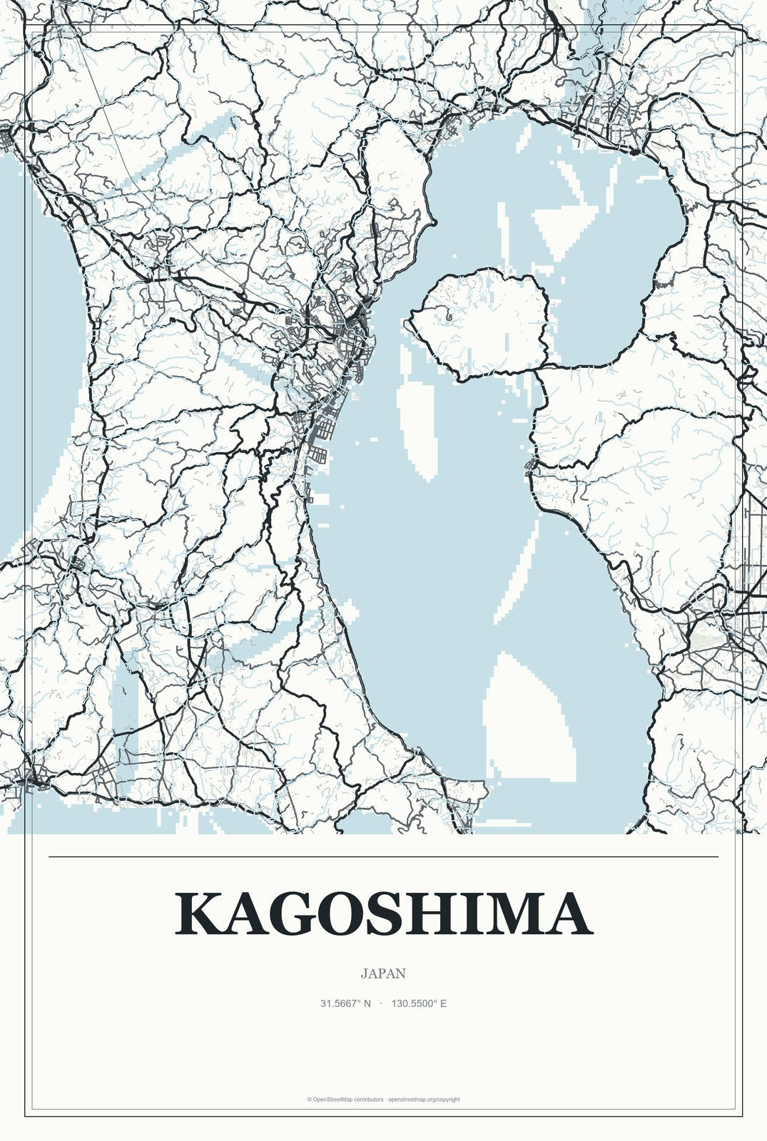 Kagoshima, Japan City Map Aluminum Sign in Gallery Air style