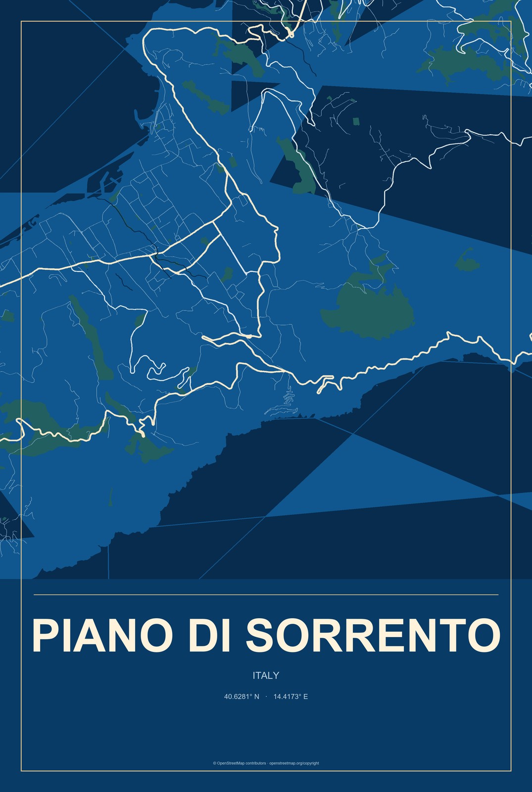 Piano di Sorrento, Italy City Map Aluminum Sign in Harbor Cobalt style