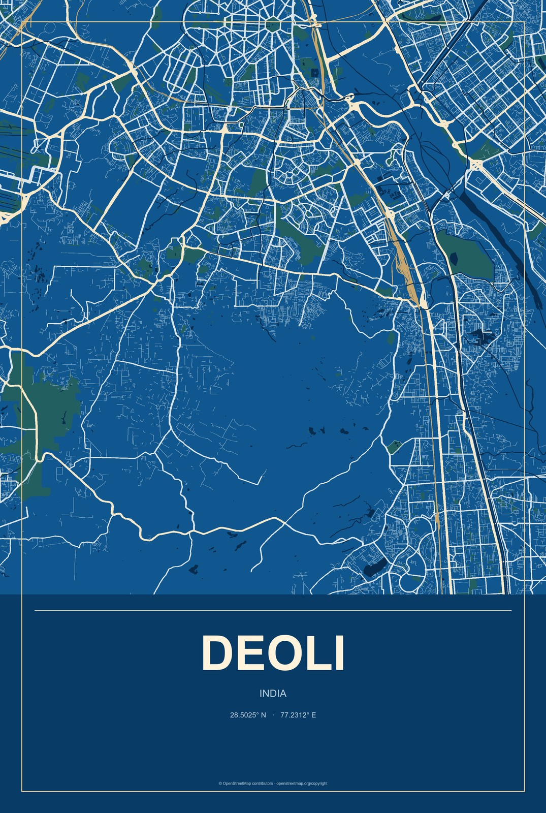 Deoli, Maharashtra, India City Map Aluminum Sign in Harbor Cobalt style