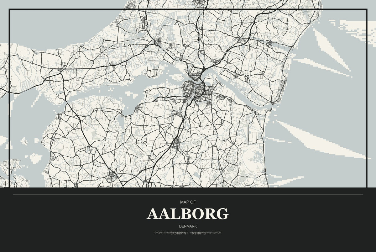 Aalborg, Denmark City Map Aluminum Sign in Museum Plaque style