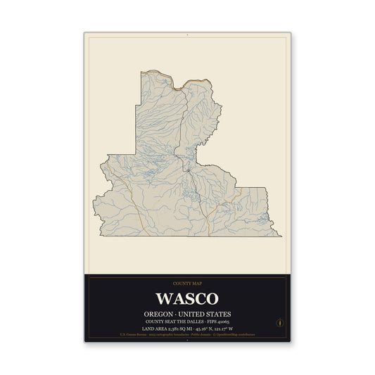 Wasco County, Oregon Map Aluminum Sign in Museum Plaque style