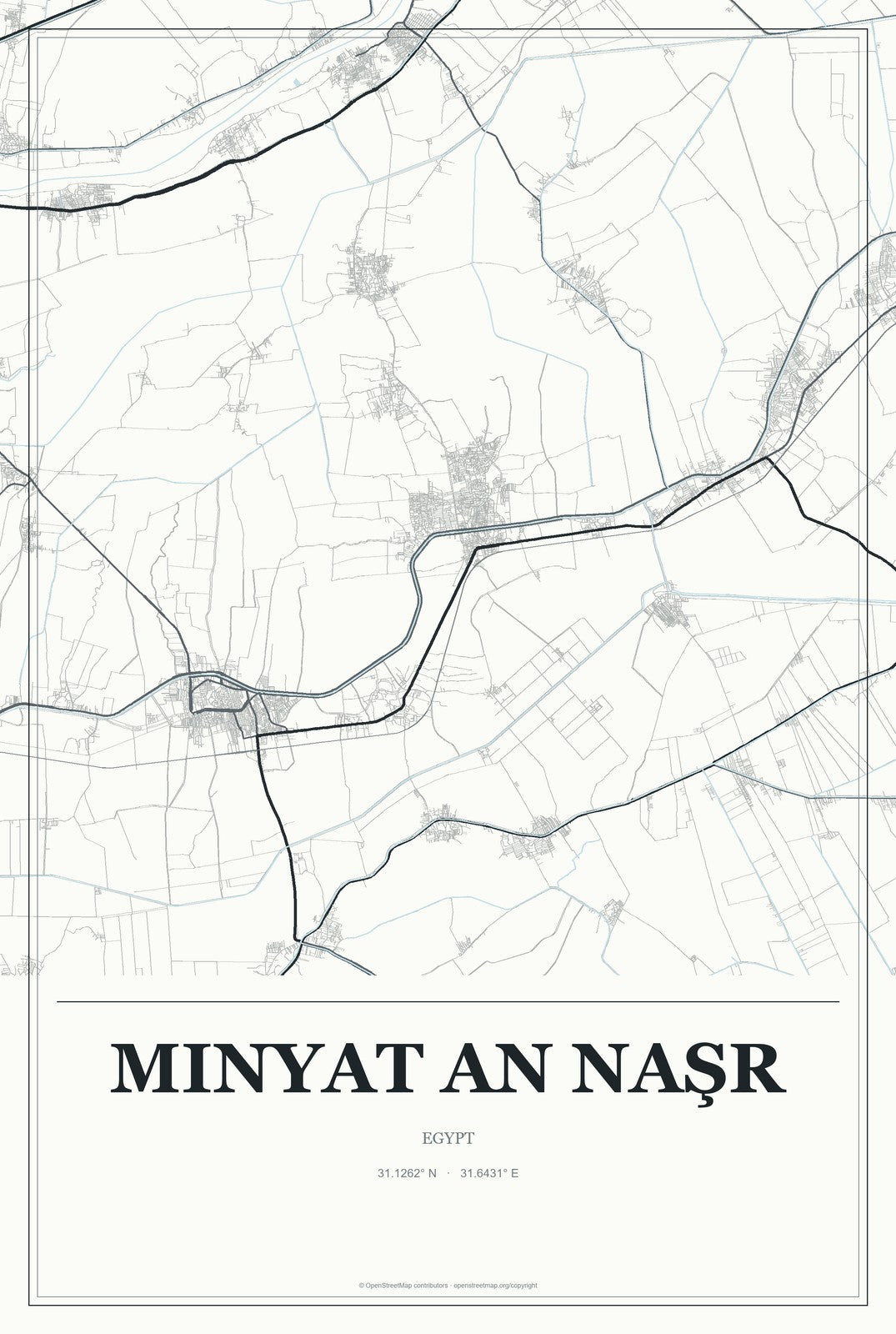 Minyat an Naşr, Egypt City Map Aluminum Sign in Gallery Air style