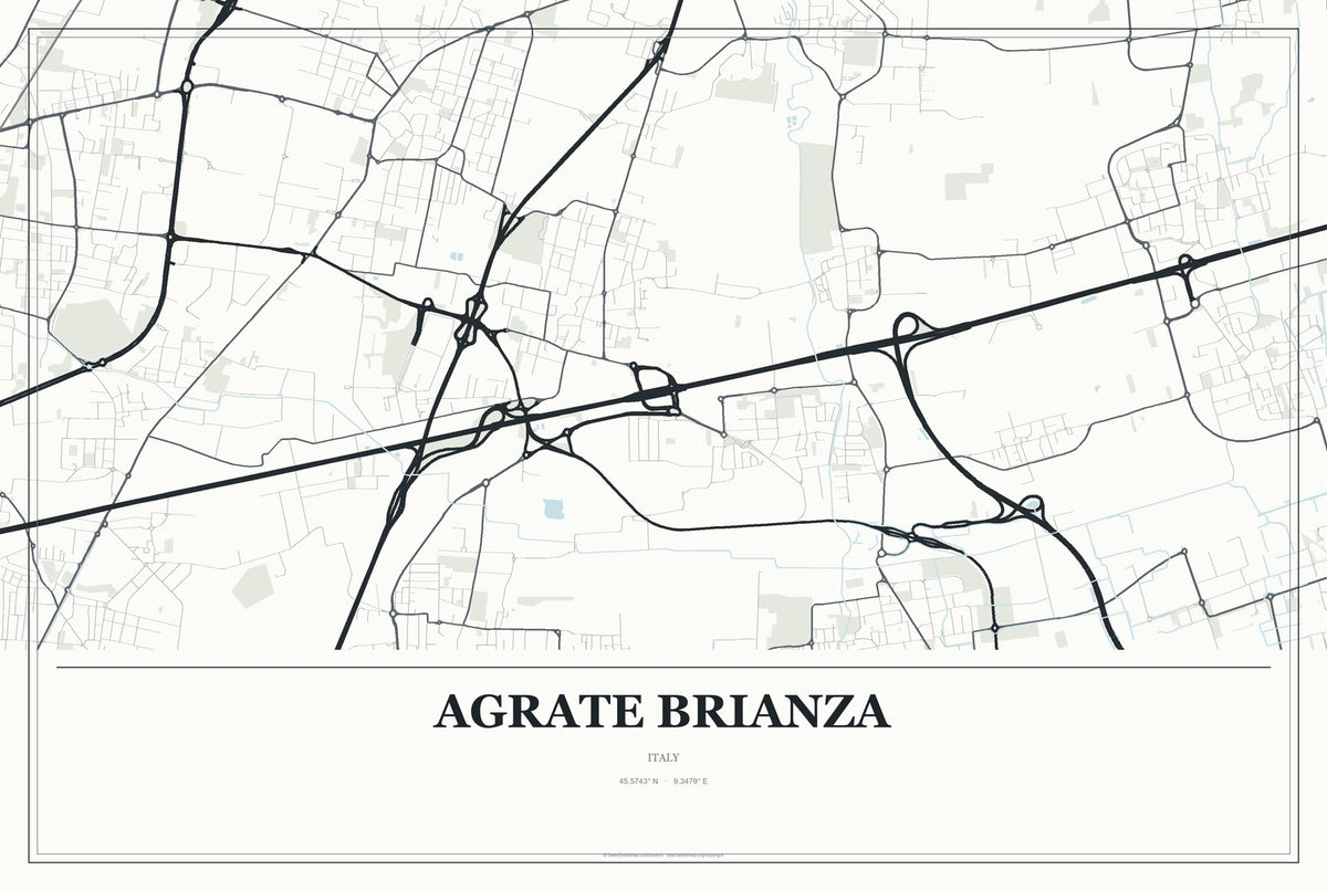 Agrate Brianza, Italy City Map Aluminum Sign in Gallery Air style