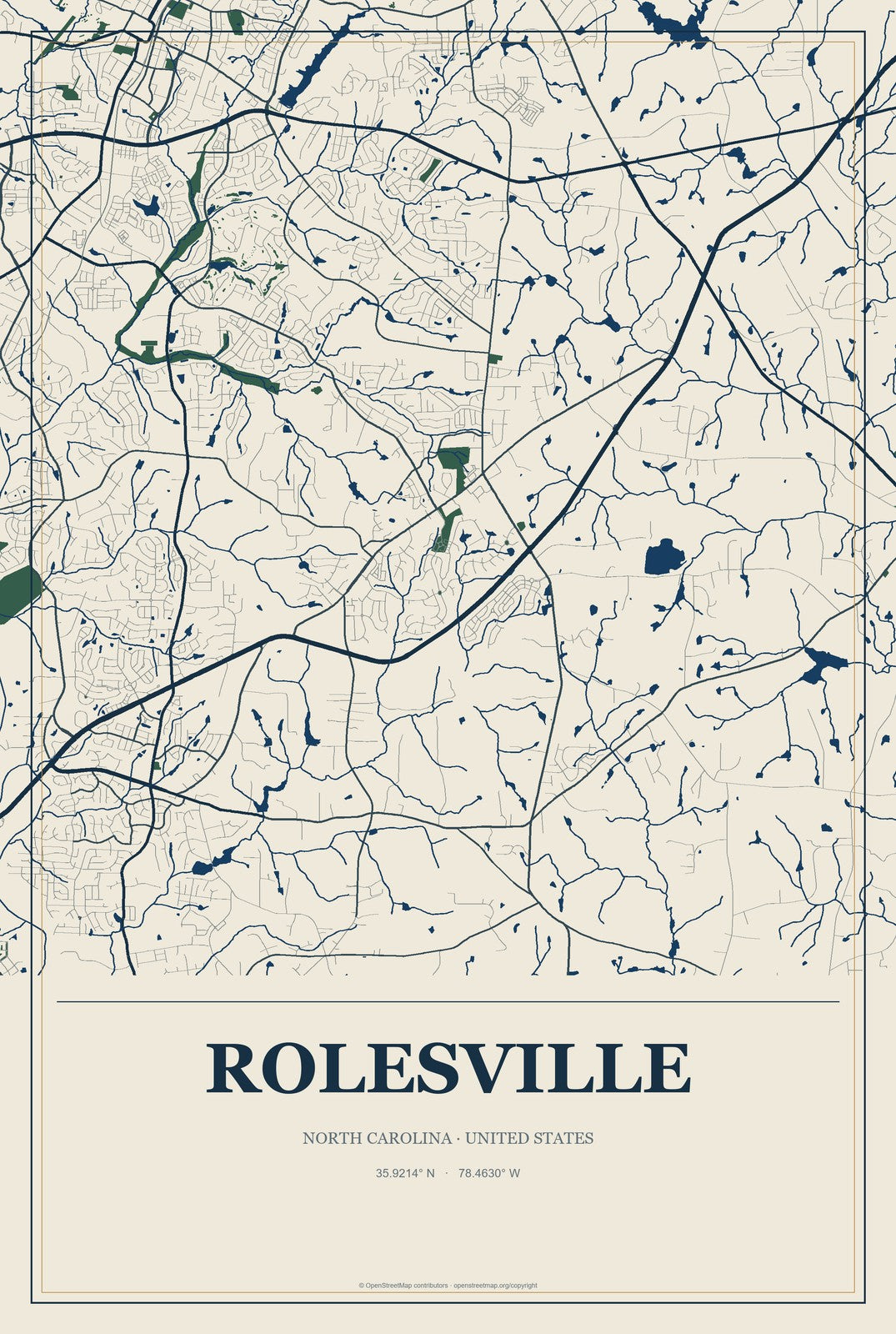 Rolesville, North Carolina City Map Aluminum Sign in Coastal Cutout style