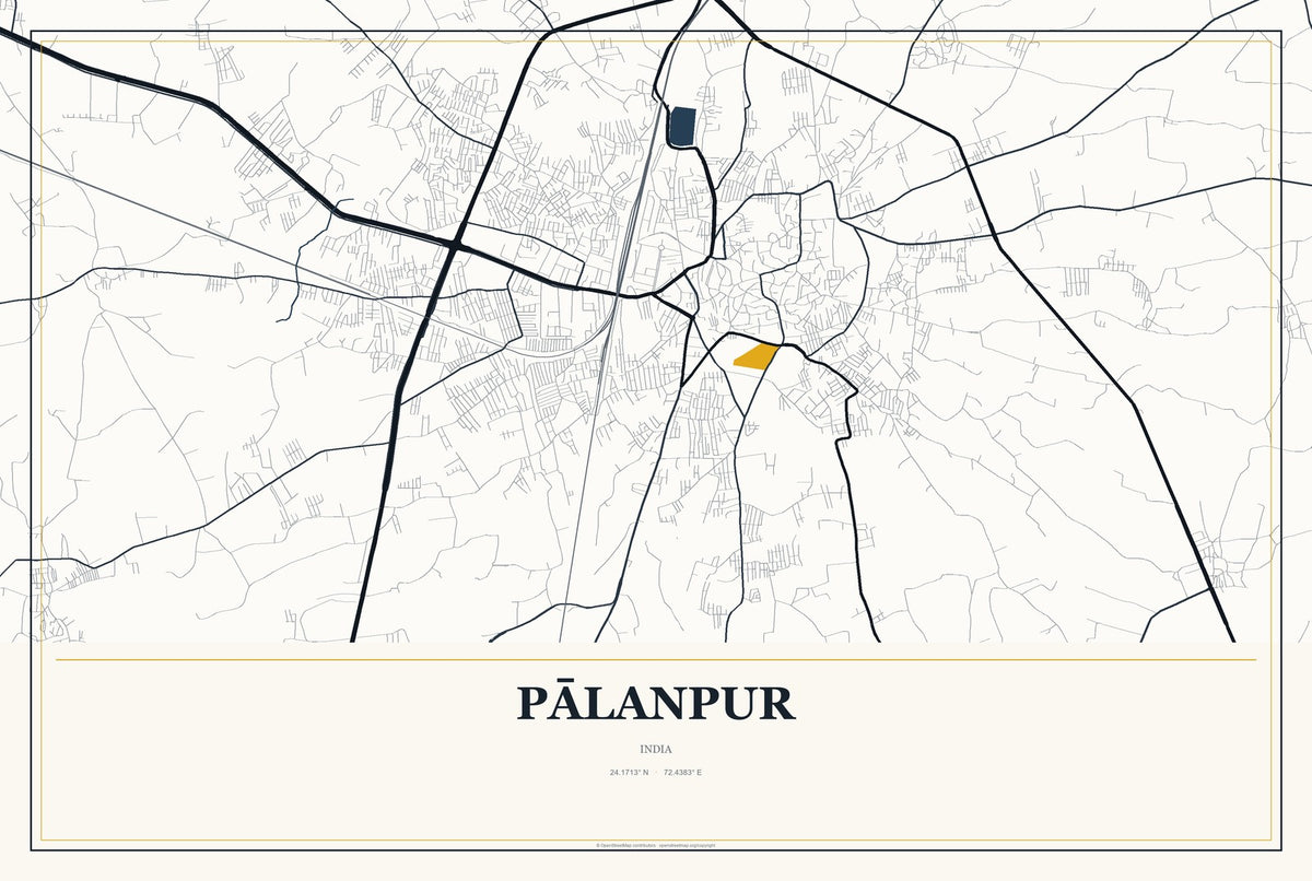 Pālanpur, India City Map Aluminum Sign in Citrine Modern style