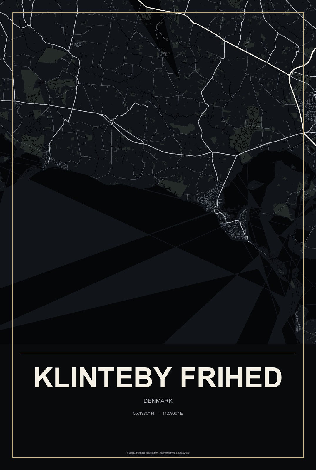 Klinteby Frihed, Denmark City Map Aluminum Sign in Metropolitan Noir style