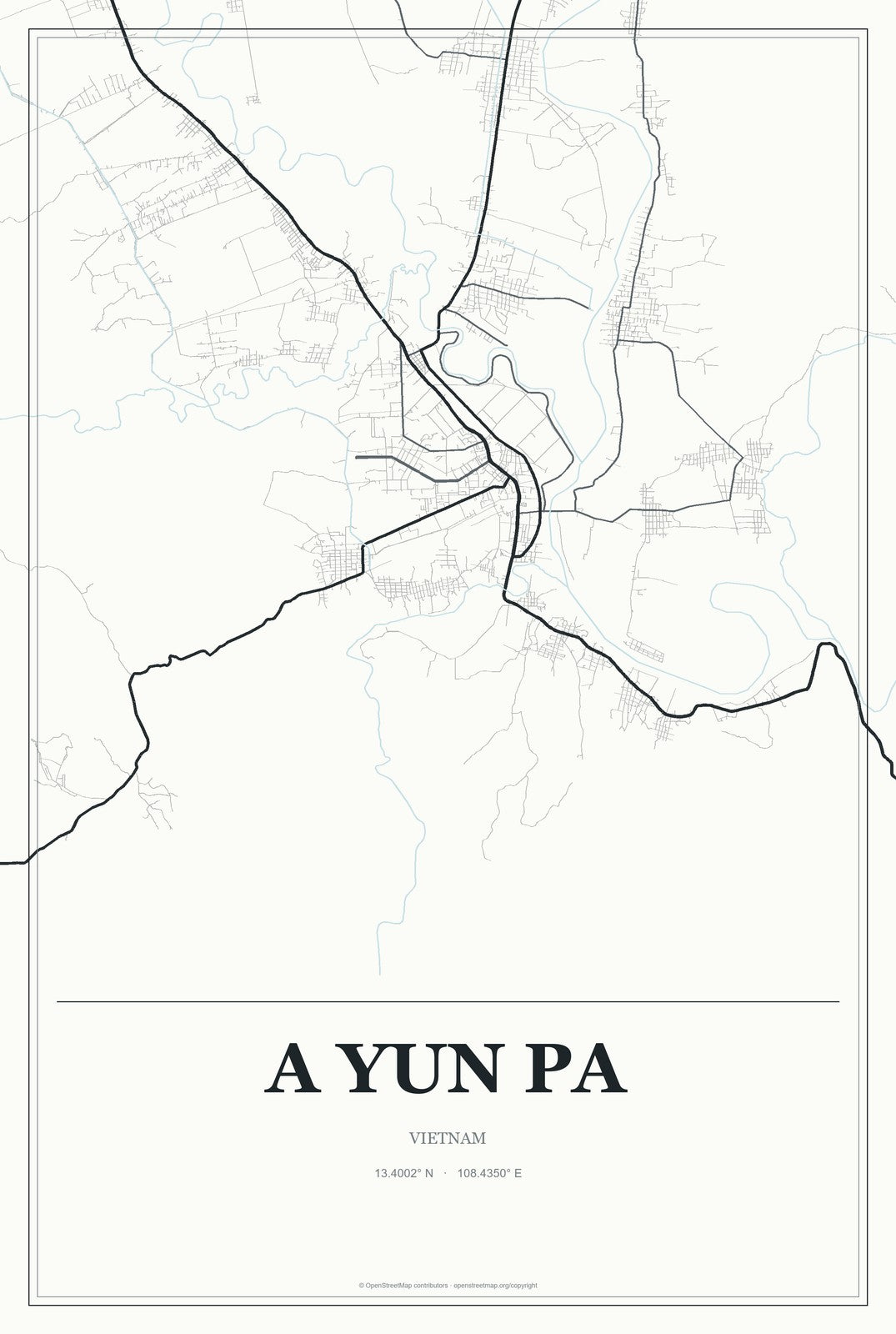 A Yun Pa, Vietnam City Map Aluminum Sign in Gallery Air style