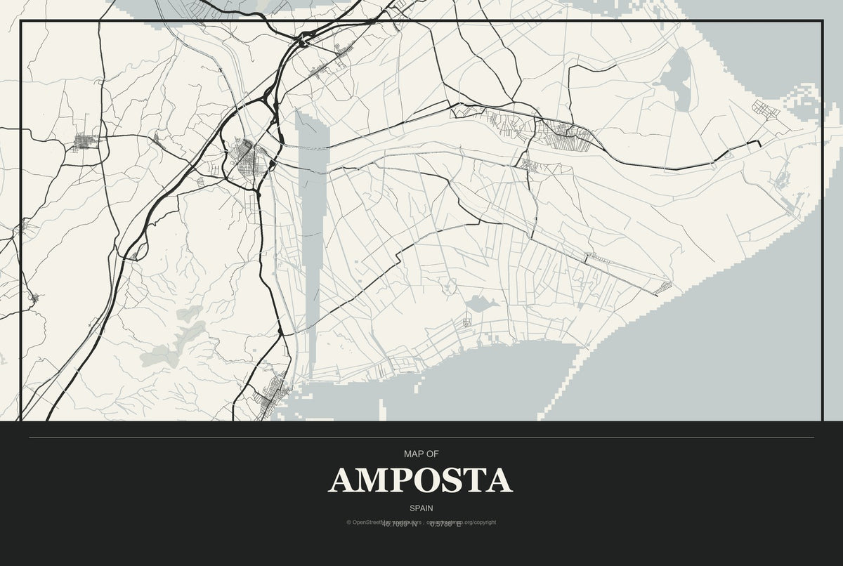 Amposta, Spain City Map Aluminum Sign in Museum Plaque style