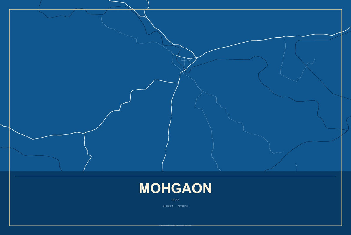 Mohgaon, India City Map Aluminum Sign in Harbor Cobalt style