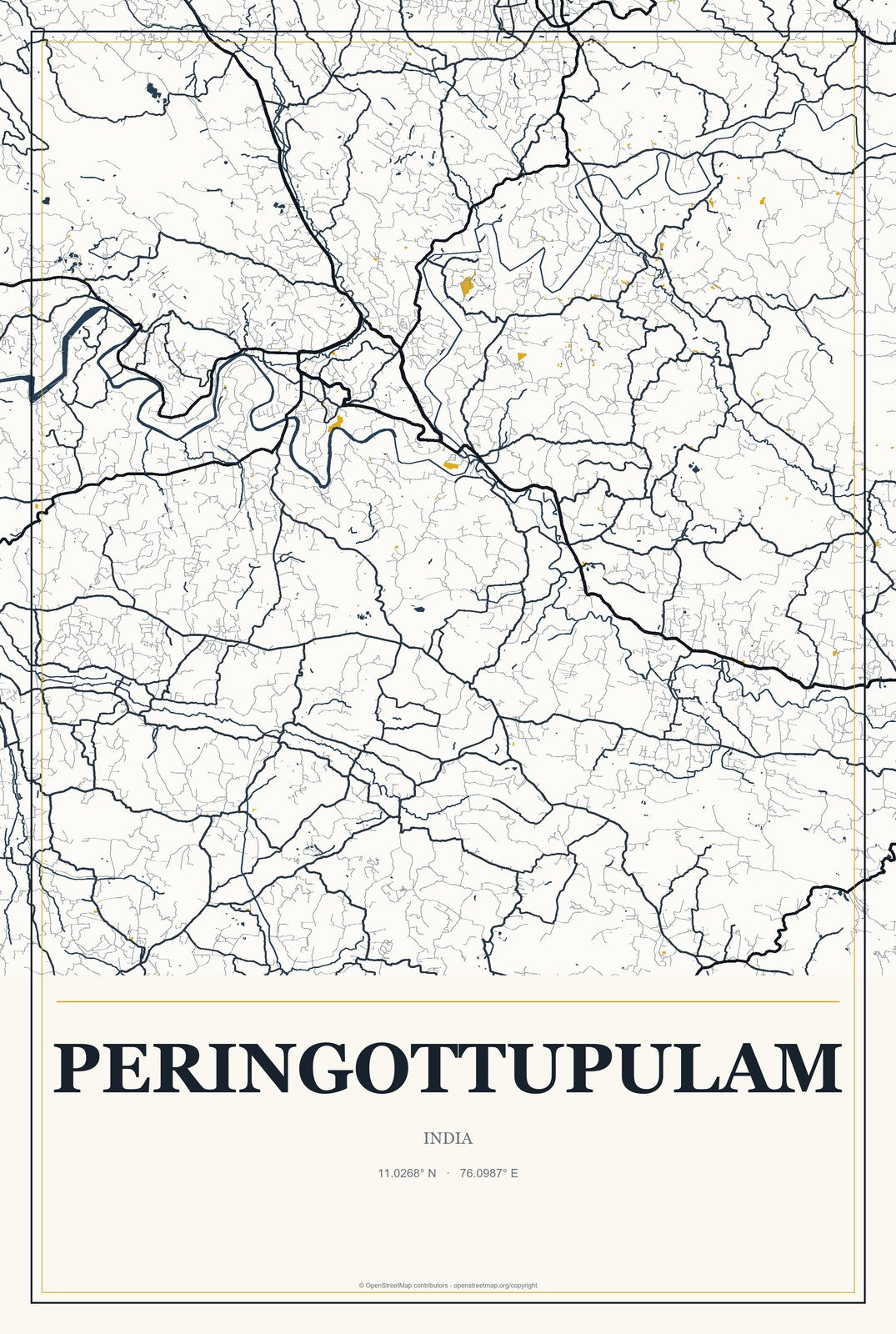 Peringottupulam, India City Map Aluminum Sign in Citrine Modern style