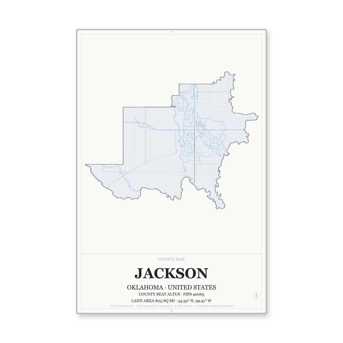 Jackson County, Oklahoma Map Aluminum Sign in Gallery Air style
