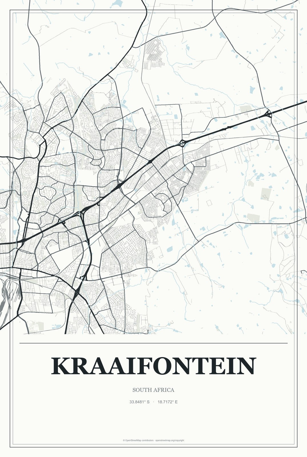 Kraaifontein, South Africa City Map Aluminum Sign in Gallery Air style