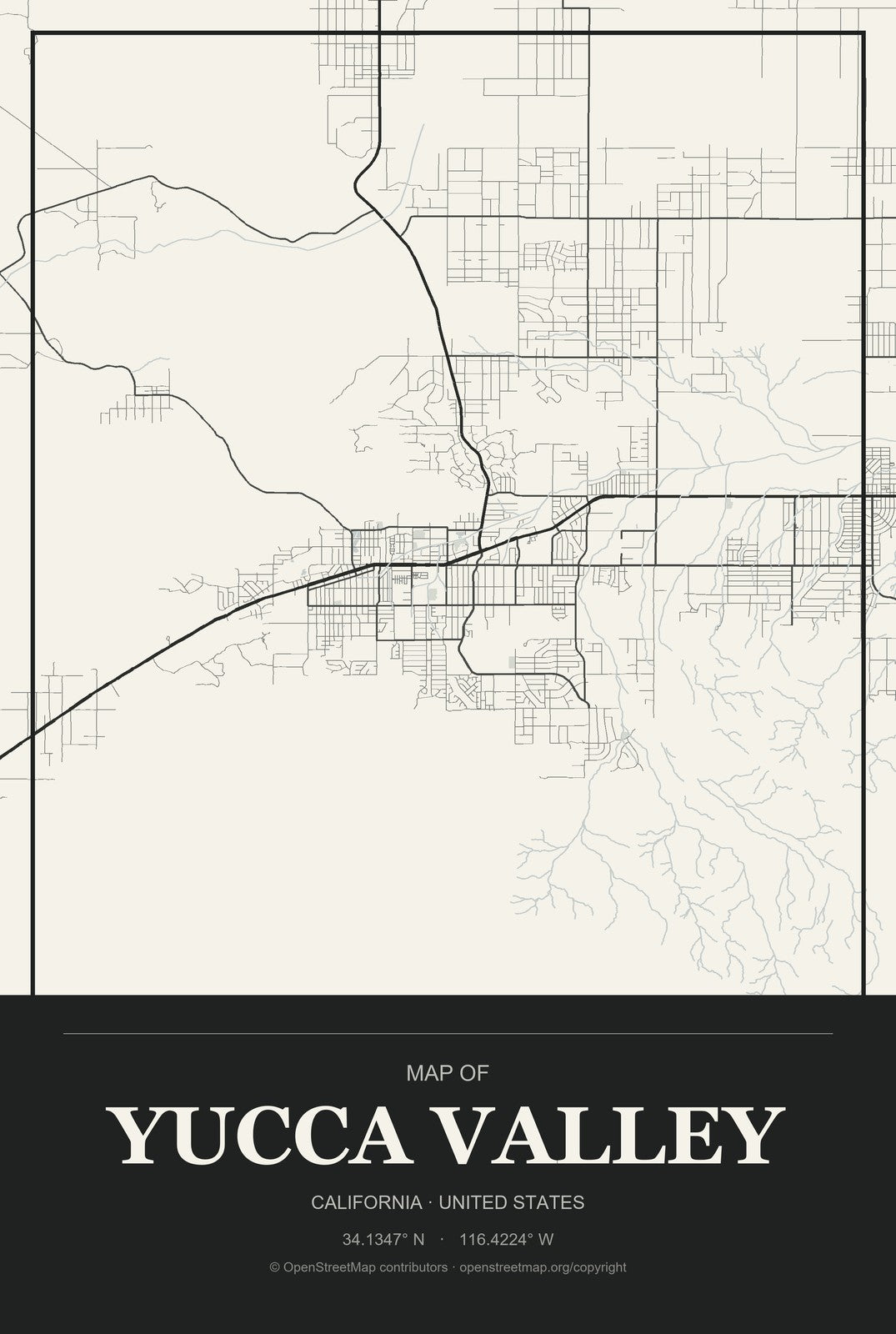 Yucca Valley, California City Map Aluminum Sign in Museum Plaque style