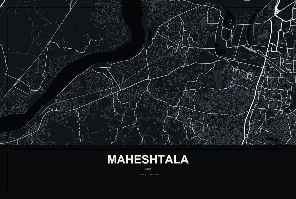 Maheshtala, India City Map Aluminum Sign in Metropolitan Noir style
