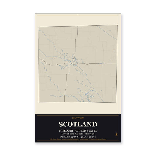 Scotland County, Missouri Map Aluminum Sign in Museum Plaque style