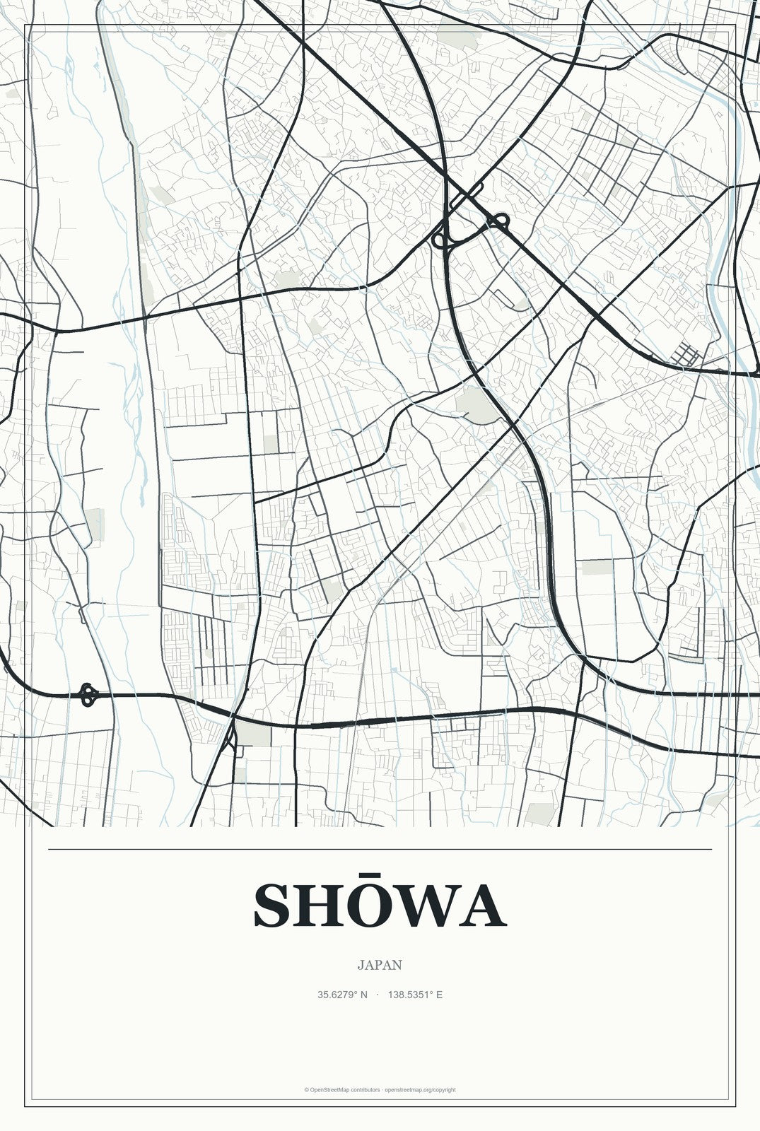Shōwa, Japan City Map Aluminum Sign in Gallery Air style