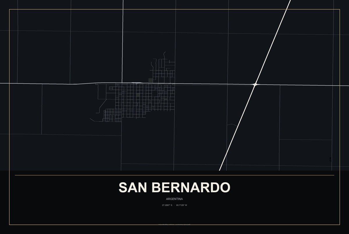 San Bernardo, Argentina City Map Aluminum Sign in Metropolitan Noir style