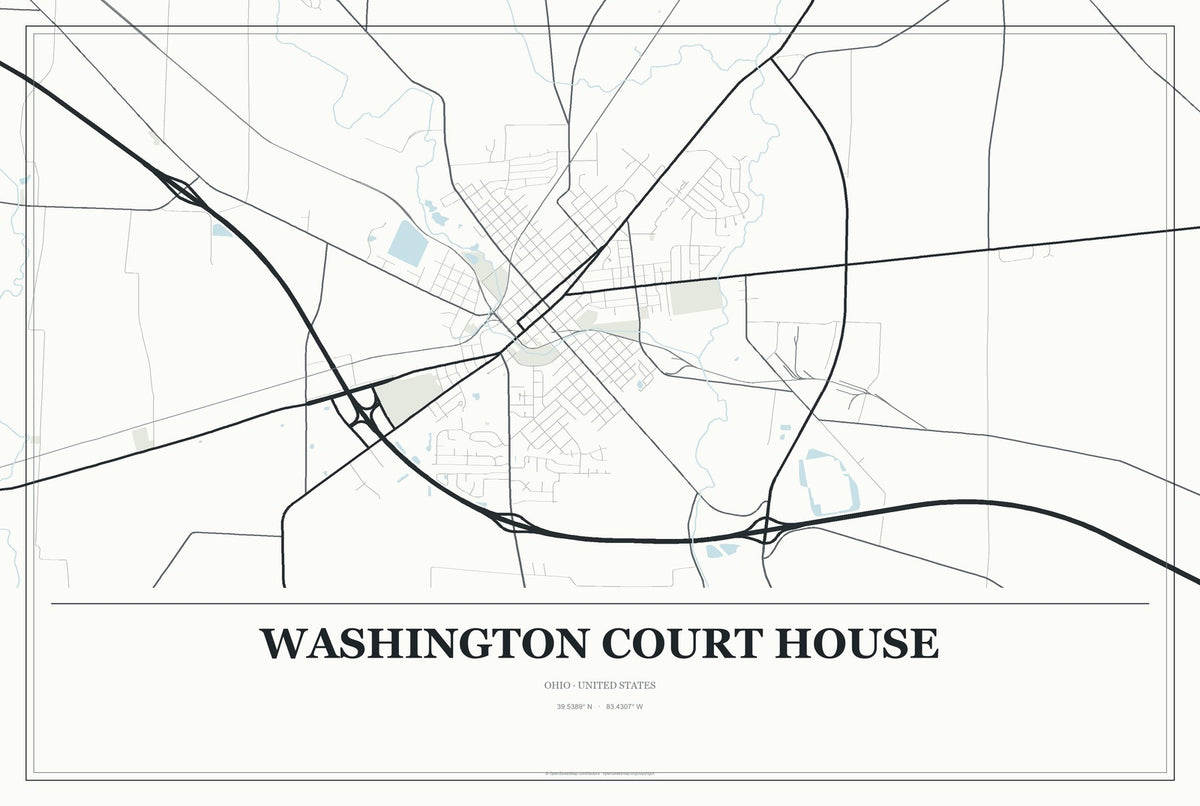Washington Court House, Ohio City Map Aluminum Sign in Gallery Air style