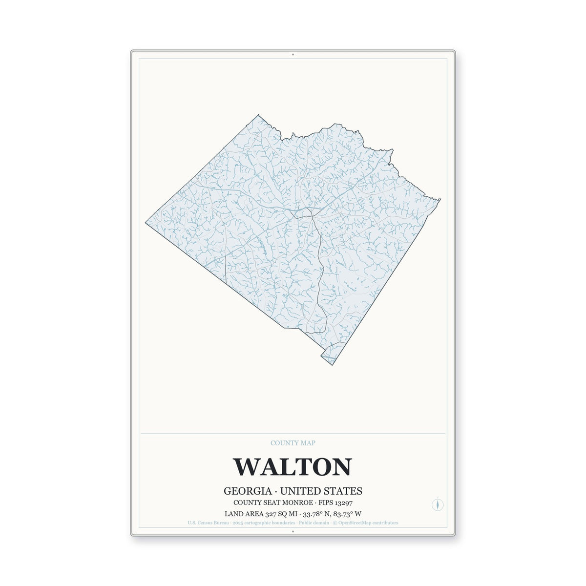 Walton County, Georgia Map Aluminum Sign in Gallery Air style