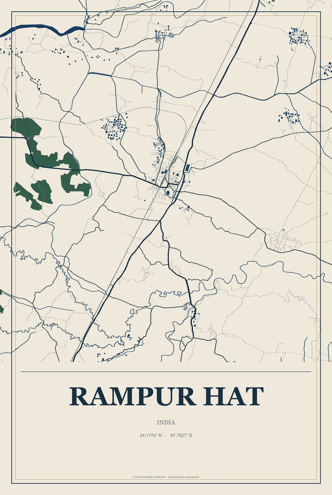 Rampur Hat, India City Map Aluminum Sign in Coastal Cutout style