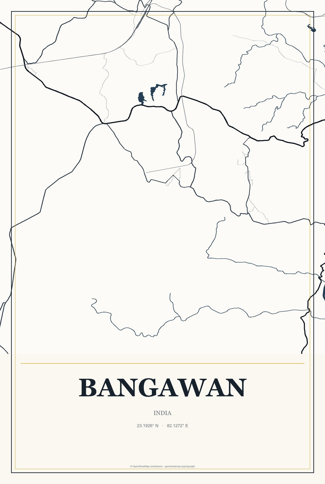 Bangawan, India City Map Aluminum Sign in Citrine Modern style