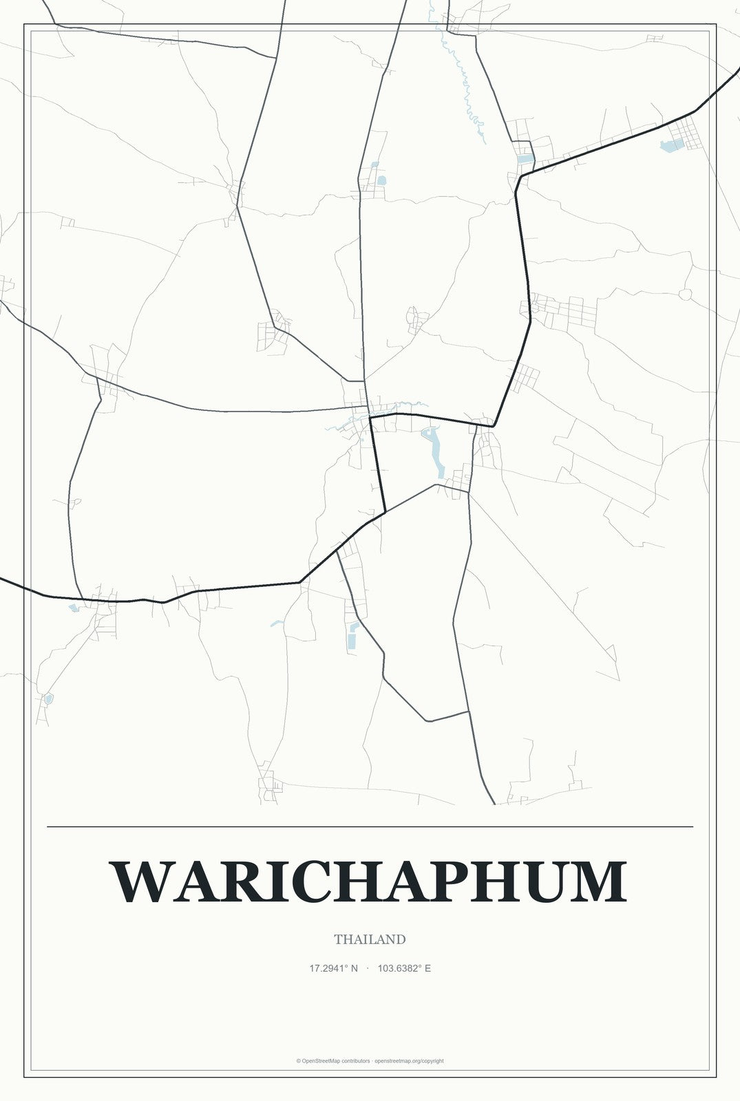 Warichaphum, Thailand City Map Aluminum Sign in Gallery Air style