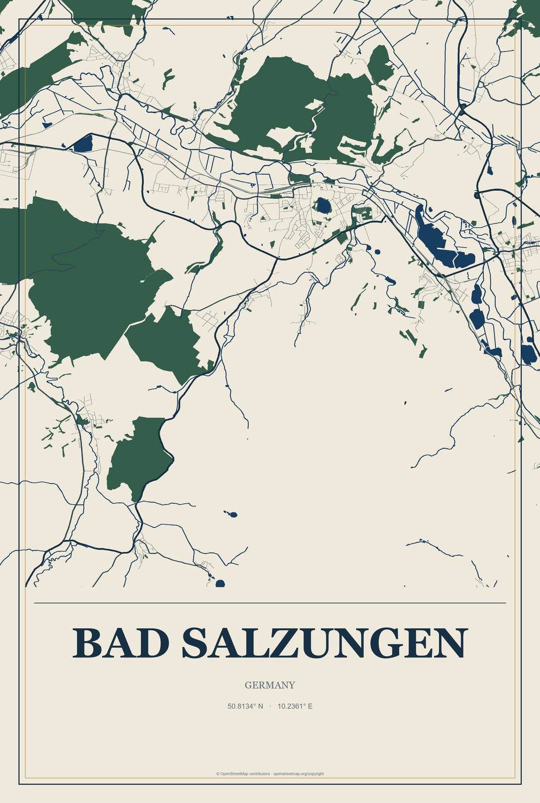 Bad Salzungen, Germany City Map Aluminum Sign in Coastal Cutout style