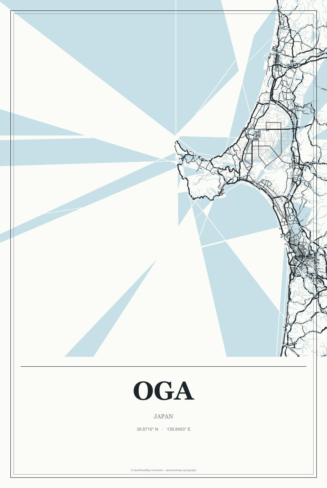 Oga, Japan City Map Aluminum Sign in Gallery Air style