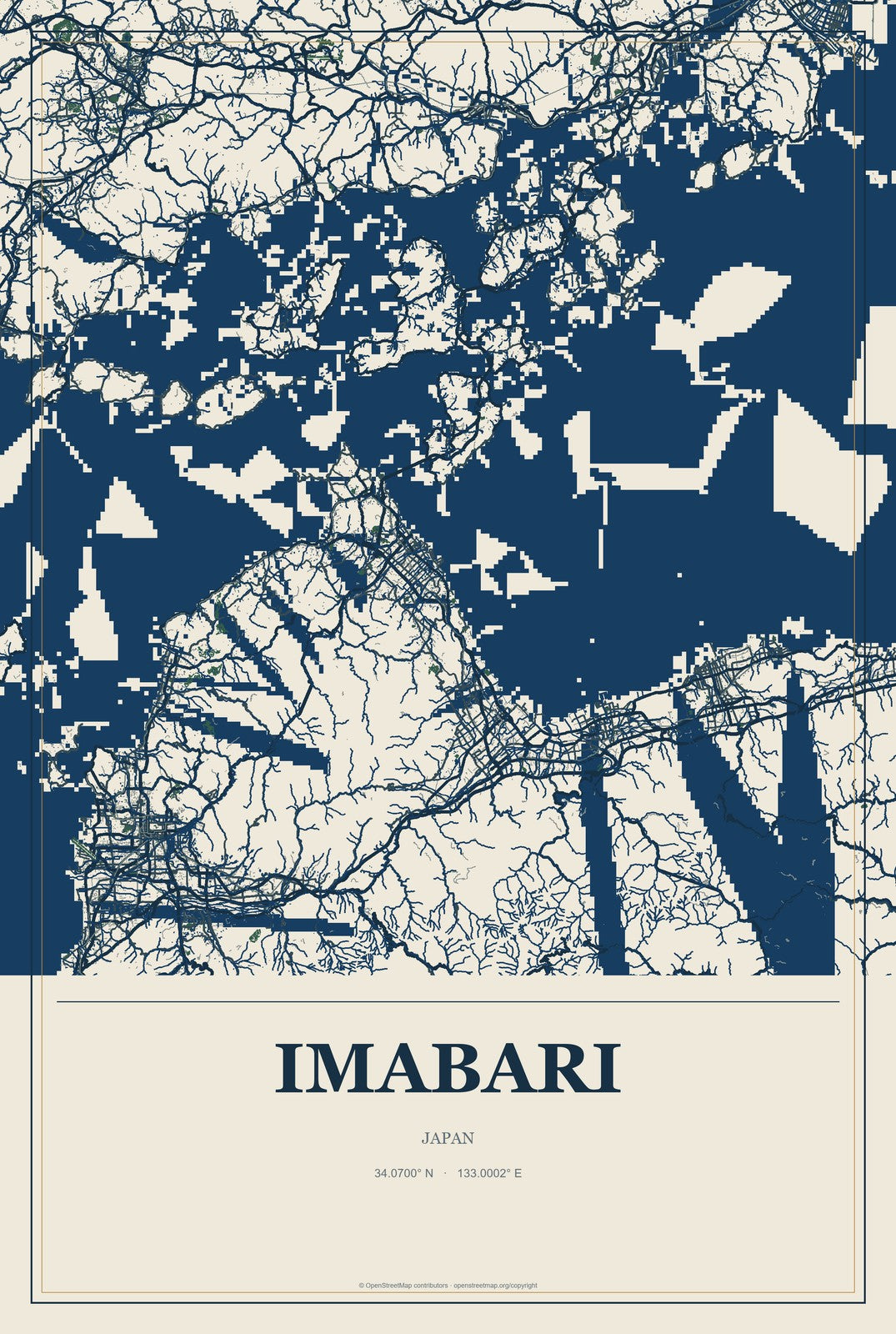 Imabari, Japan City Map Aluminum Sign in Coastal Cutout style