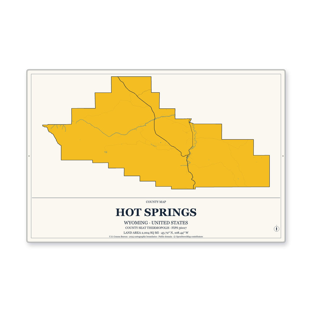 Hot Springs County, Wyoming Map Aluminum Sign in Citrine Modern style
