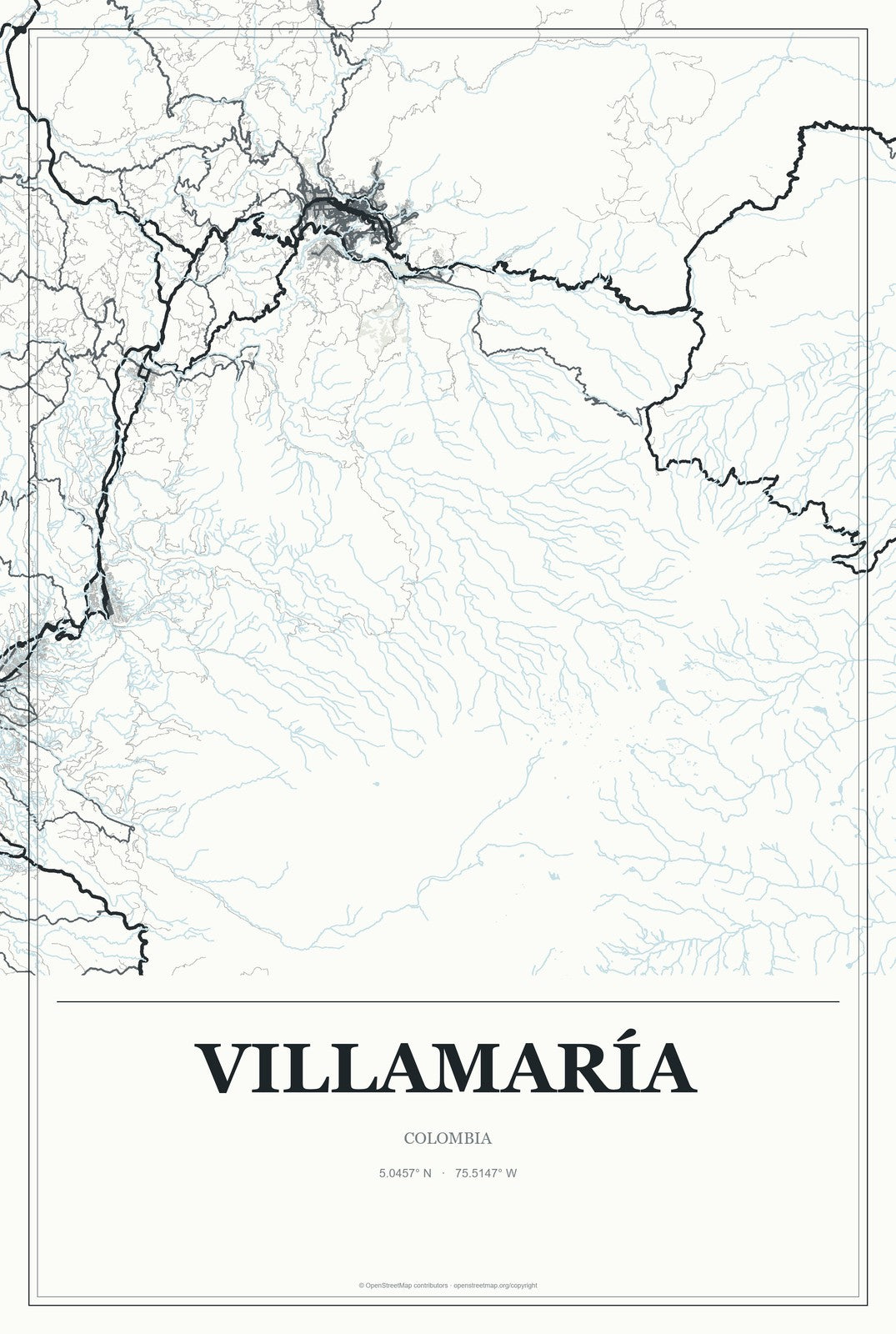 Villamaría, Colombia City Map Aluminum Sign in Gallery Air style