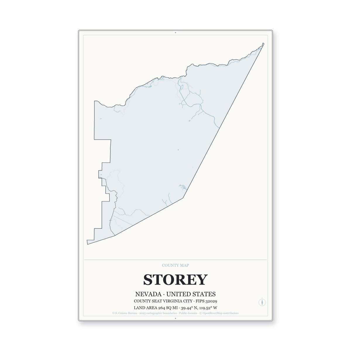 Storey County, Nevada Map Aluminum Sign in Gallery Air style