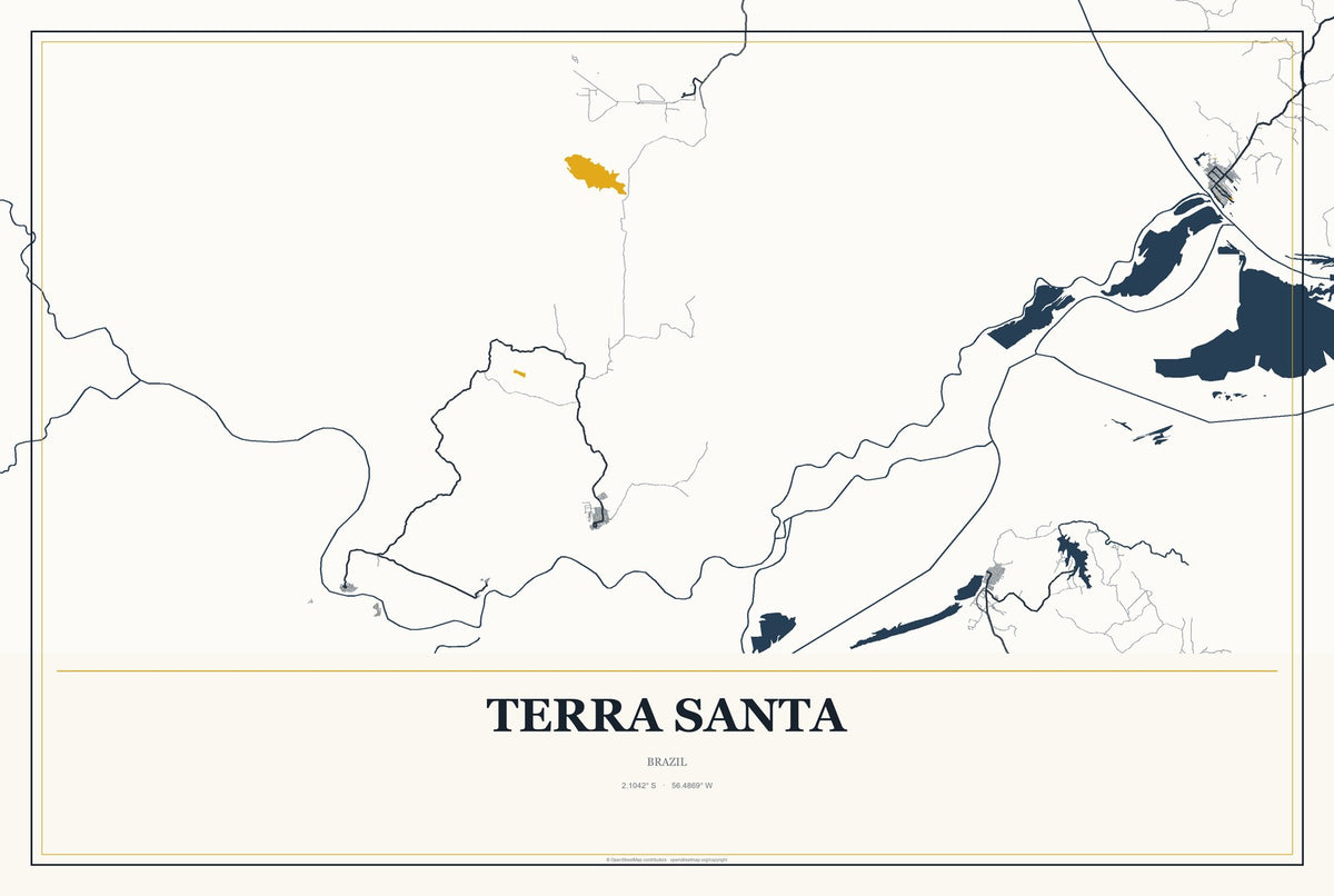 Terra Santa, Brazil City Map Aluminum Sign in Citrine Modern style