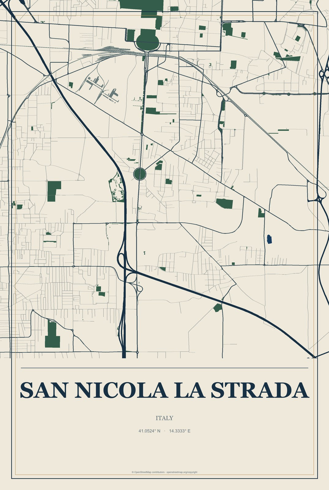 San Nicola la Strada, Italy City Map Aluminum Sign in Coastal Cutout style