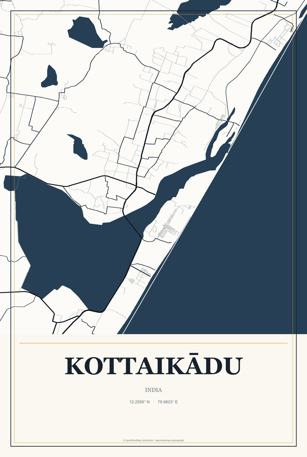 Kottaikādu, India City Map Aluminum Sign in Citrine Modern style
