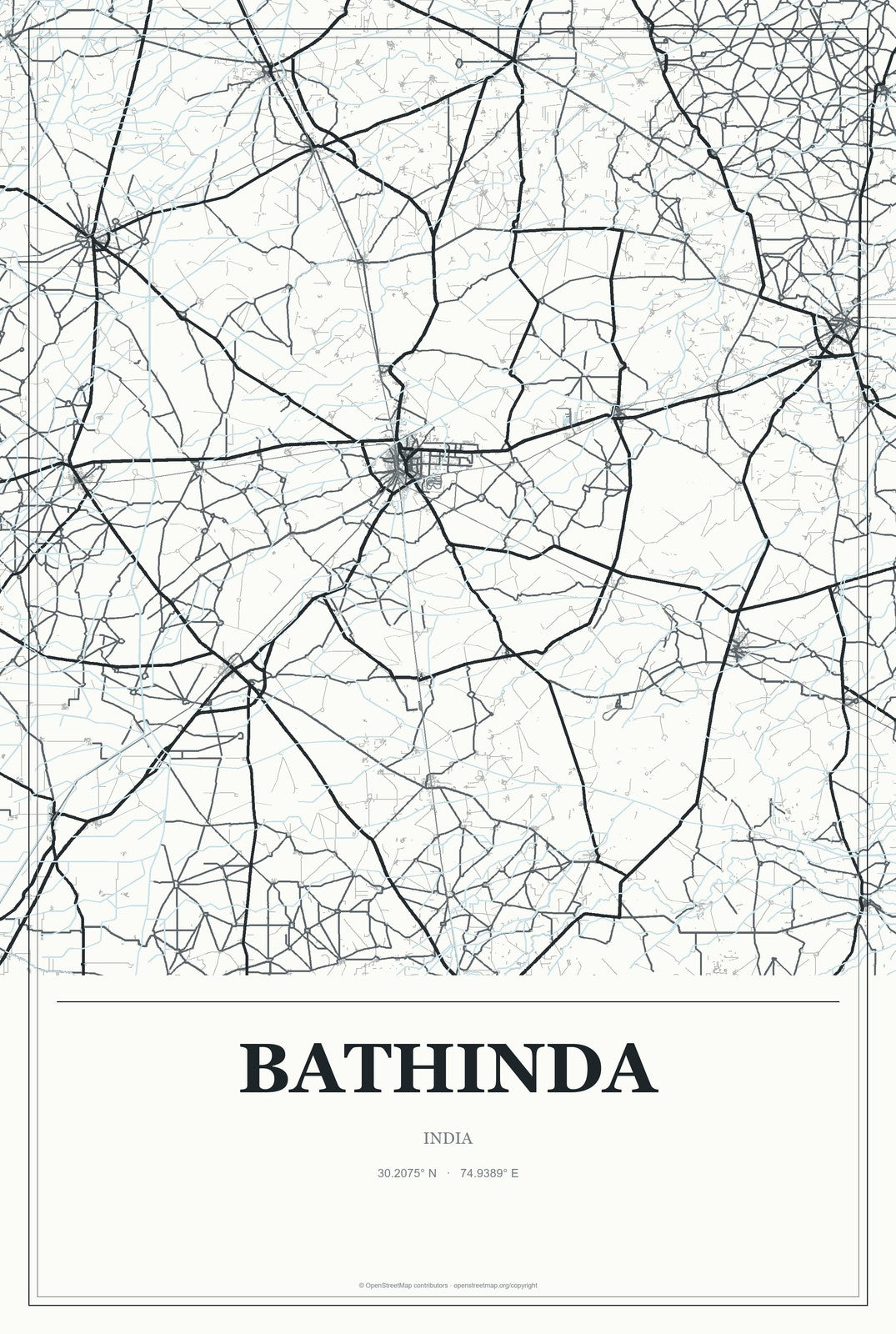 Bathinda, India City Map Aluminum Sign in Gallery Air style