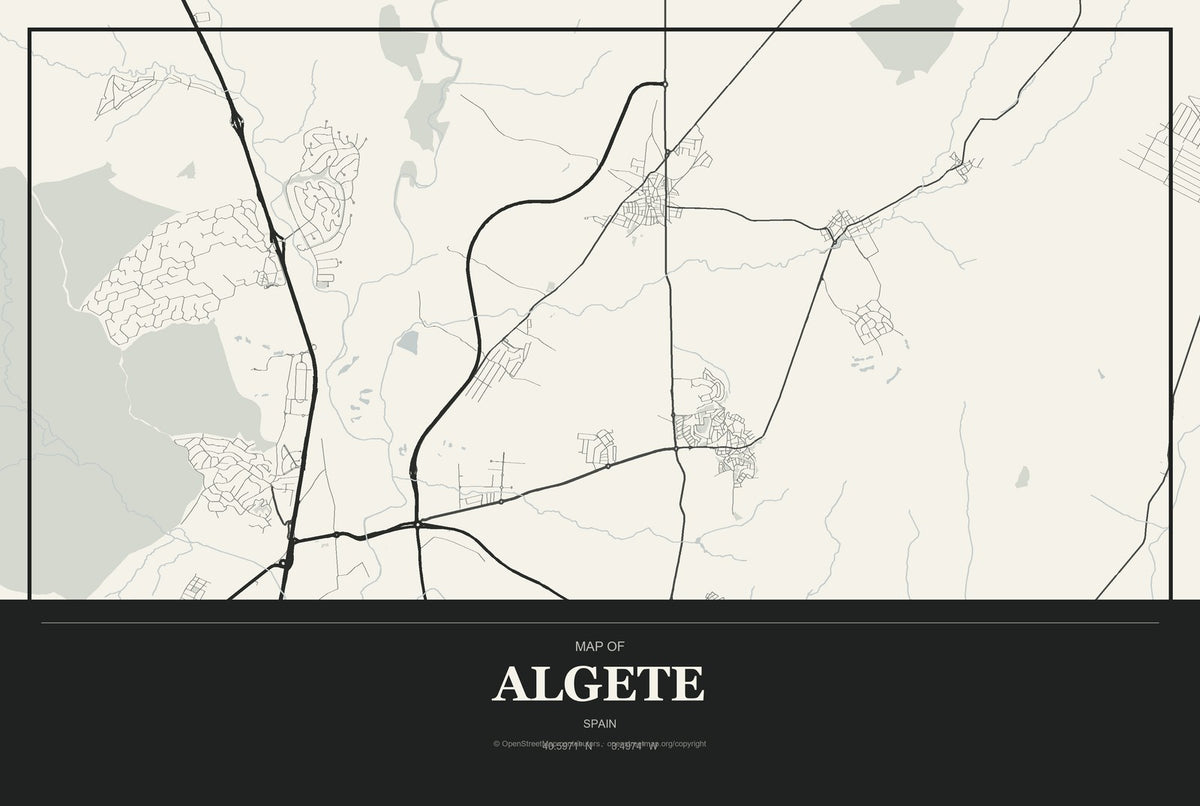 Algete, Spain City Map Aluminum Sign in Museum Plaque style