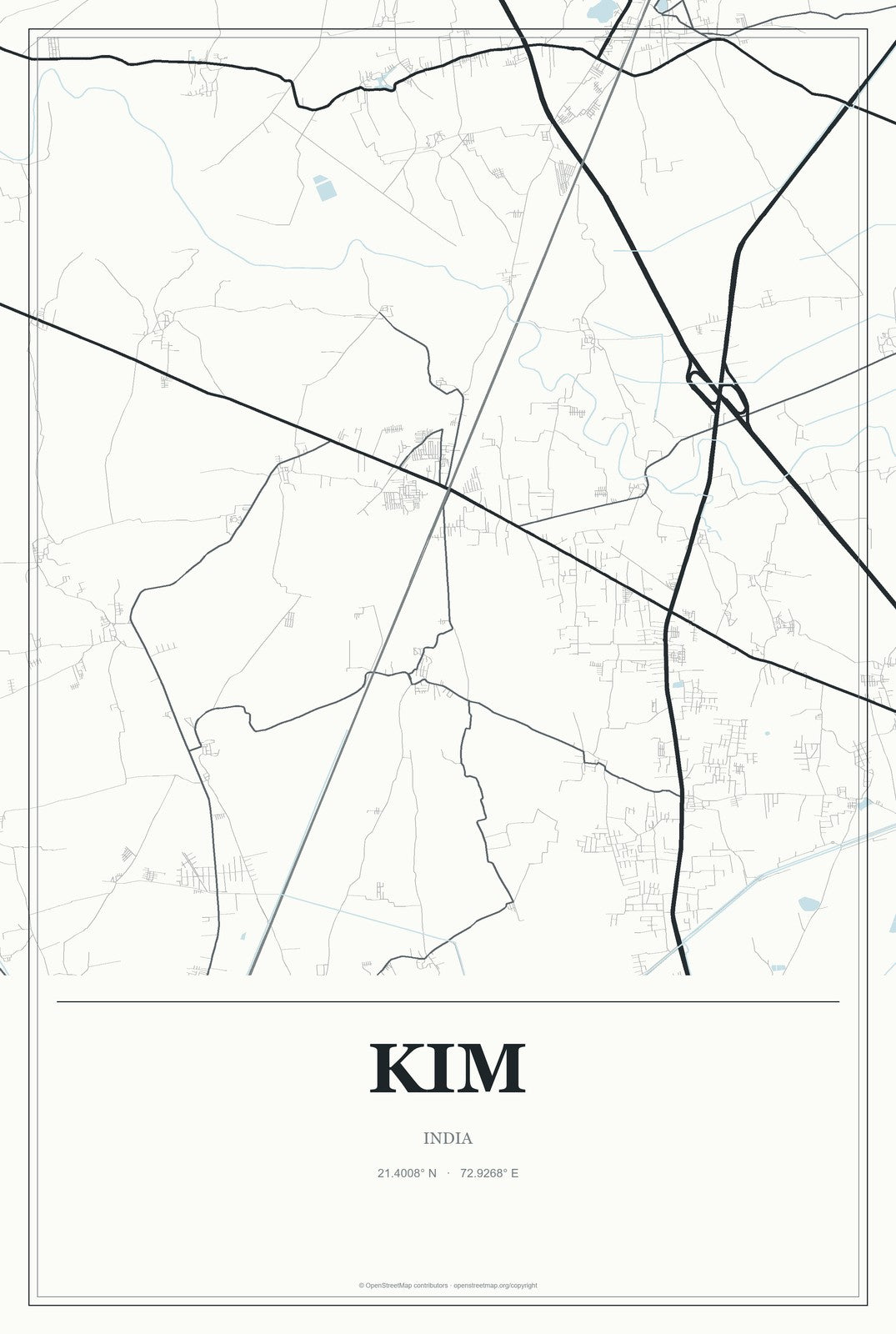 Kim, India City Map Aluminum Sign in Gallery Air style