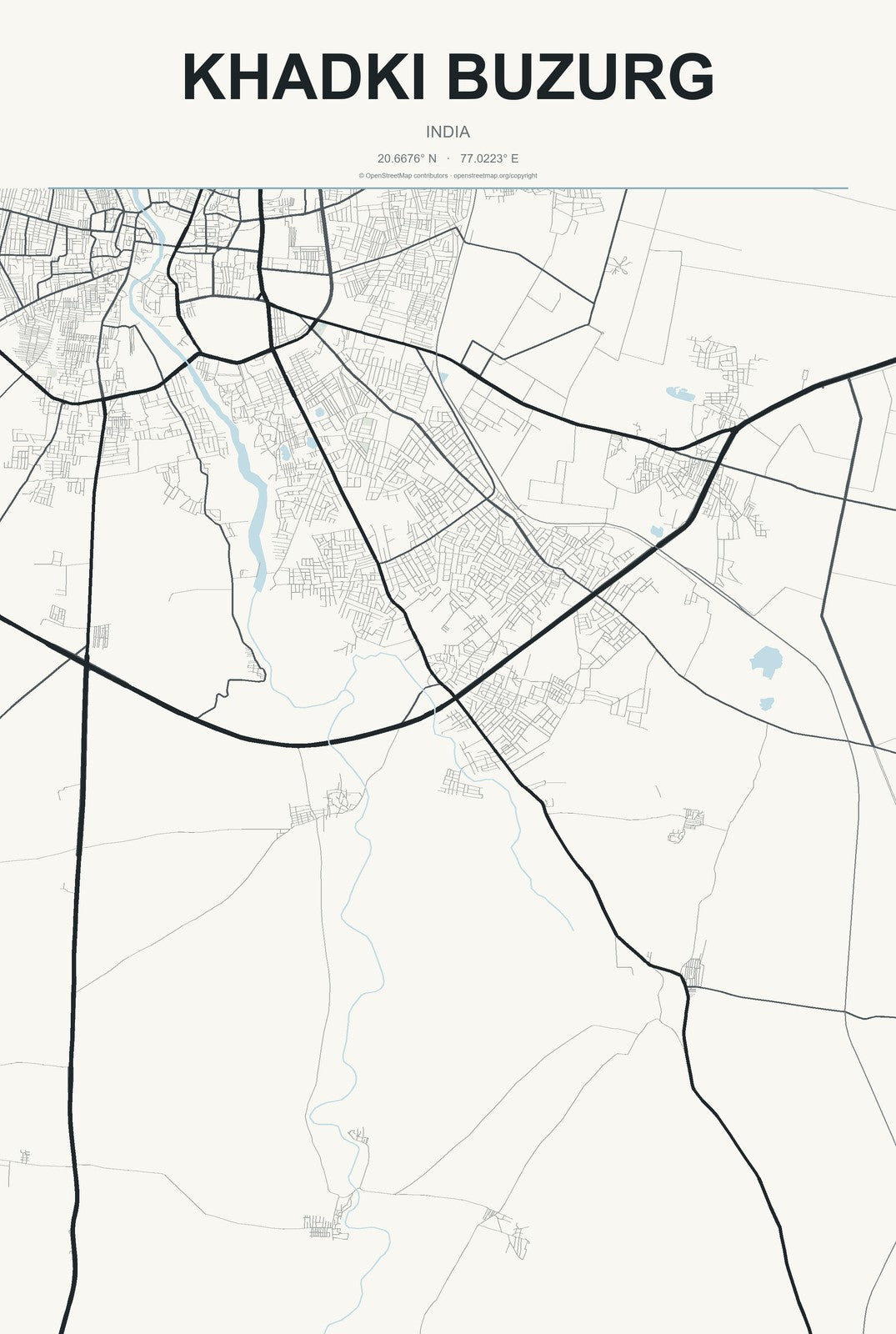 Khadki Buzurg, India City Map Aluminum Sign in Headline Atlas style