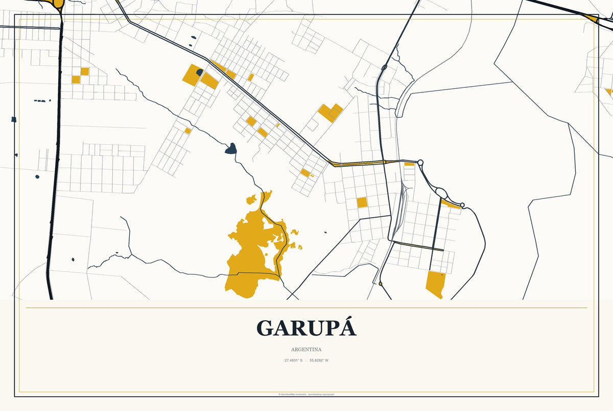 Garupá, Argentina City Map Aluminum Sign in Citrine Modern style