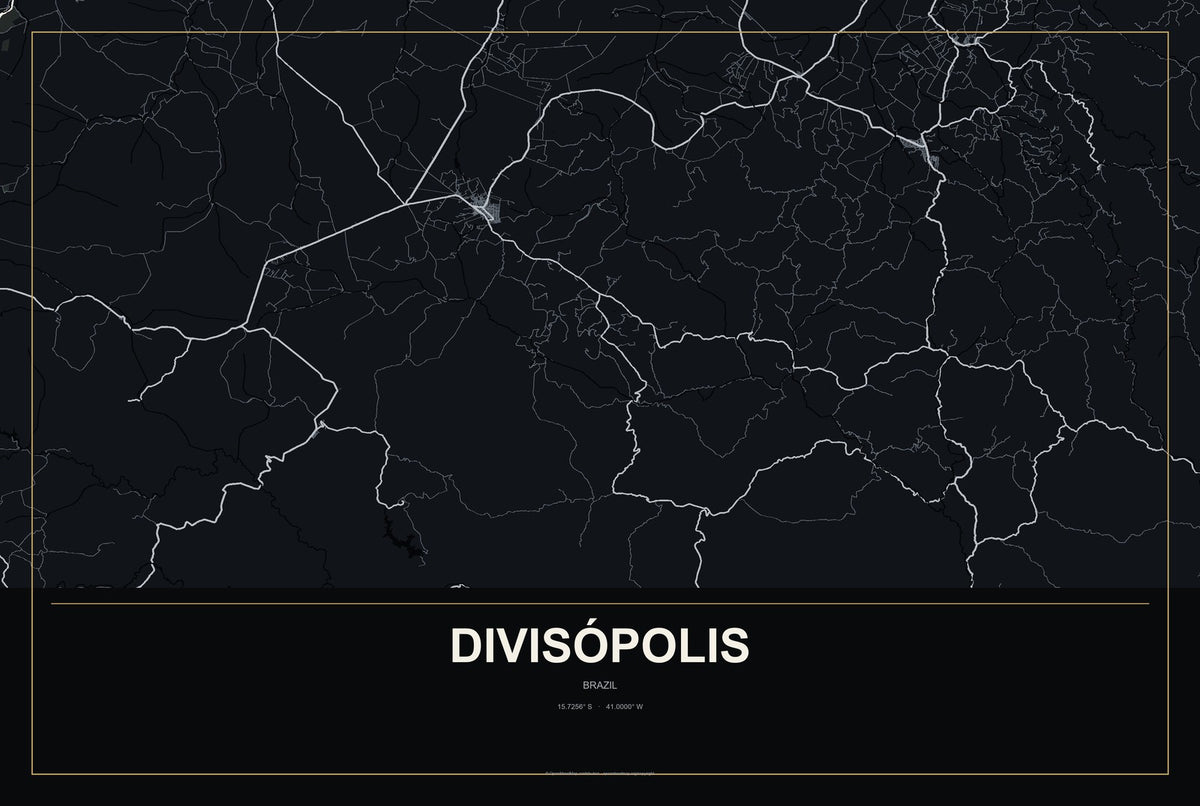 Divisópolis, Brazil City Map Aluminum Sign in Metropolitan Noir style