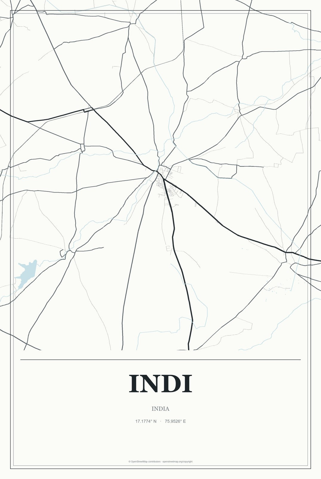 Indi, India City Map Aluminum Sign in Gallery Air style