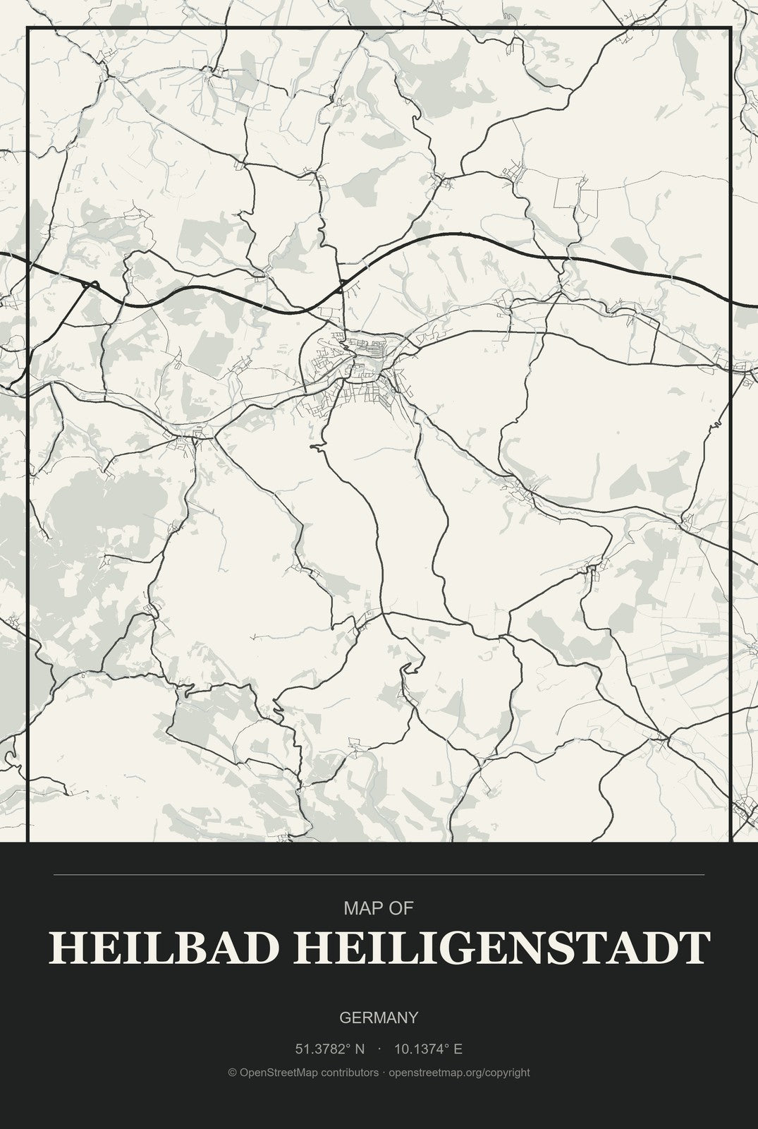 Heilbad Heiligenstadt, Germany City Map Aluminum Sign in Museum Plaque style