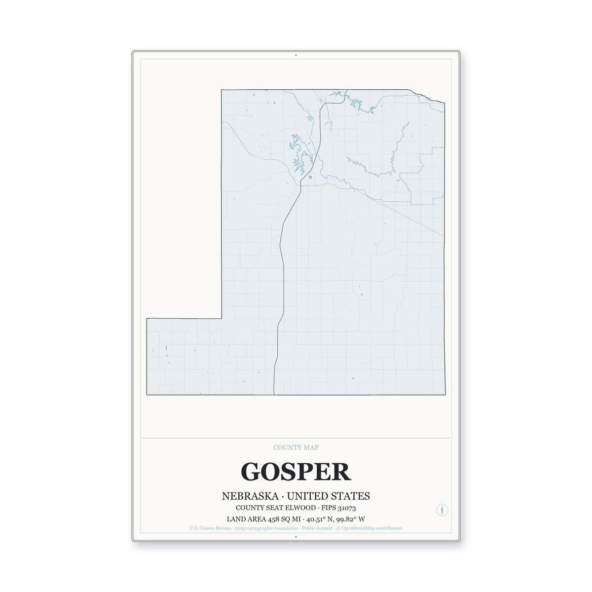 Gosper County, Nebraska Map Aluminum Sign in Gallery Air style